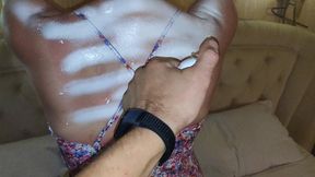 love is putting sunscreen on a sunburned beauty and then fucking her hairy pussy 4k