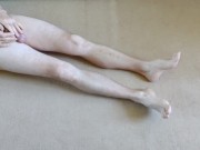 Guy is putting on his new tights first time.