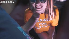 Fucked by cancer slim hot bitch on the train, juice flows from pussy