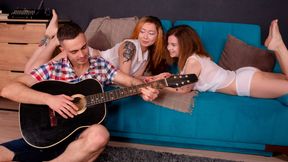 Foursome action with two slender teens Bella Gray and Vasilisa Lisa