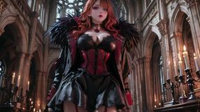 Gothic Redhead Queen! a Lavish Coronation in the Candlelit Hall, Kneeling with a Golden Cup and Sheer Stockings