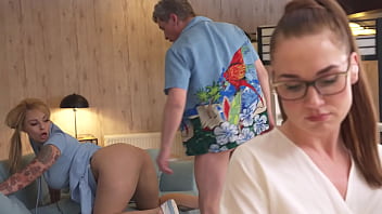 Fake Hostel - Innocent virgin girl accepts her sexual desires and sucks a big cock then fucks with her wet pussy to climax behind the back of her older madame