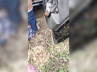 Wife gets a load on her butt in public in the street!