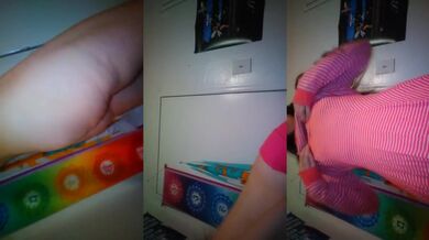 Hairy Camgirl Slut Gets Into Cute Hot Pink Candy Striped Dress Up Solo Female POV