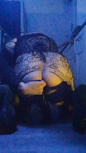 Crossdresser Sky riding and fucking huge dildo in chastity