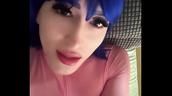 Cute teen asian sissy femboy zentai suit cock worship and cumshot