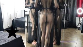 Delicate see-through fabrics lingerie try-on session