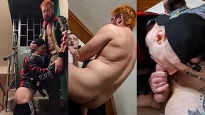ginger guy in leather gets on his knees – gay amateur blowjob