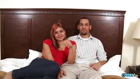 Redhead has her first time on camera and gets a massive cumshot from her boyfriend