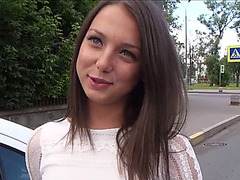 Brunette and hot teen Foxy get laid hard in a car she is riding