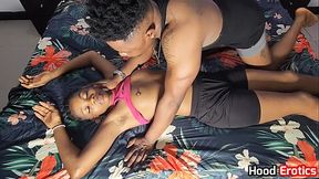 Skinny ebony girl enjoying some good pussy fucking.