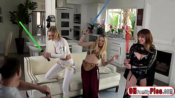 Stepbrother's Three Teen Sisters Play with His Lightsaber