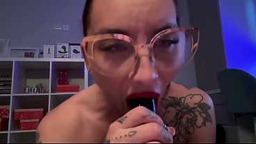 Saliva Blowjob On Big Black Dildo