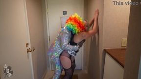 Horny white teen slut with big ass loves BBC and Gibby the clown