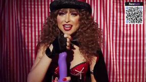 A curly-haired dame in a crimson corset with kink