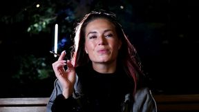 Sexy Russian Beauty Smoking Cigarette by Seaside