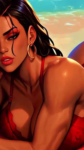4K 100% Ai Generated 3D Soft Looping Pmv: Dark-skinned Thick Ass Gentle Twerk on Tropical Beach in Sexy Bikinis