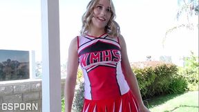 Blonde nice ass cheerleader teen fucked by expert cock with cum in mouth