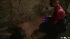 Blonde mistress dominates and fucks her male slave