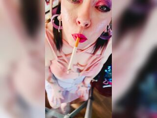 A Cute Goth, Tina Snua Smokin' A Cigarette In Close Up With Lots OF Dangling - OMI OME Drifting
