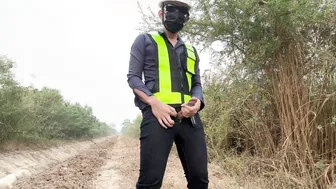 Thai engineer jerks off his big cock before morning shift