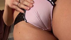 Horny blond haired whore finger her vagina on sofa