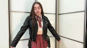 Leather Jacket &amp; Plaid Skirt Seduction