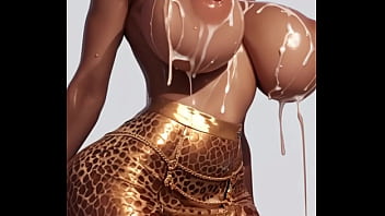 horny black 18  AI teen ladies present their wonderful cummed mega breasts