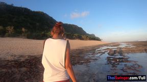 Big ass Thai amateur girlfriend horny sex after being on a beach