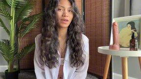 Asian beauty performs sensual edging JOI while meditating