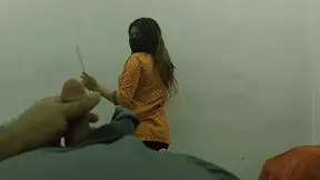 Maid flashes huge cock on her beautiful ass