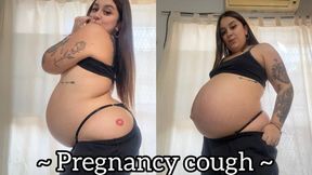 Pregnant woman coughing + belly moving