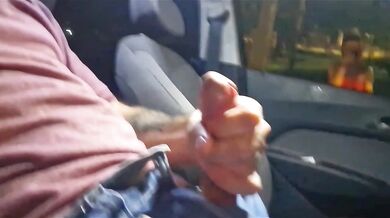 Red head flashes streets then gets creampie in her car