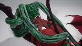 Succubus girl is fucked by a monster with many cocks