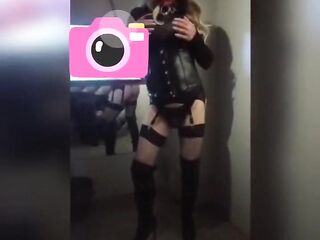 Crossdresser at the sex shop porn cinema