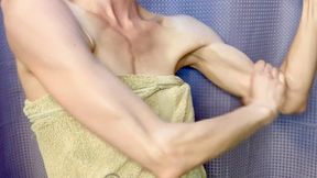 DrArches Oils Her Biceps after a Shower (1080 mp4; 2 mins with talking)
