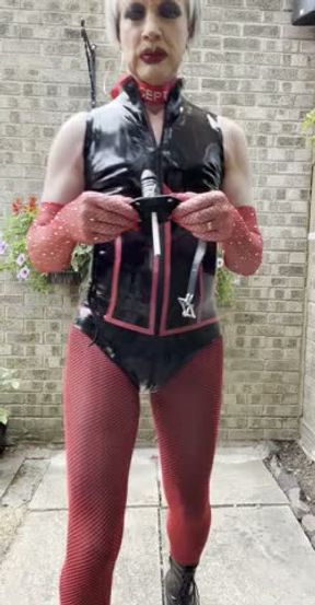 Slut smoking wearing penis gag