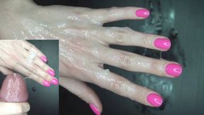 Handjob with cum play on fingers