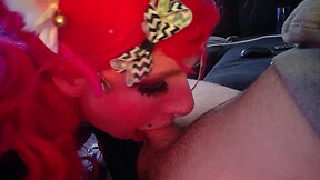 Surprising cumshot: sloppy femboy deepthroats without warning