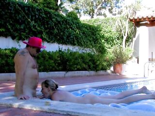 Screwing by the pool with slim blond french mother I'd like to fuck Alicia Flore