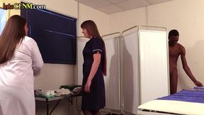 Nurse and MILF suck black cock in hospital 3some