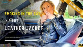 Car Smoking: Leather Jacket & Ash Flicking at the Open Window