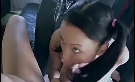 nasty asian college young swallows off a massive white rod on the bus