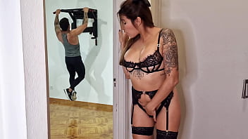 Stepmom in sexy lingerie cheated on her husband with her stepson