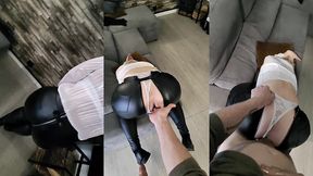 il ouvre mon pantalon en cuir et me baise ma chatte et mon cul