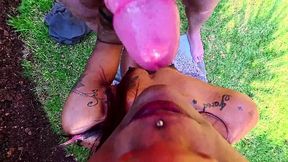 Petite MILF swallows huge uncut cock in POV blowjob