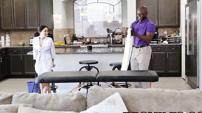 Lovely brunette seduced with a massage and rammed with a BBC