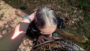 German babe has rough outdoor sex in the forest