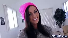 Dressed hottie sucks pecker