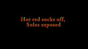 Hot red socks off, Soles exposed-MOV